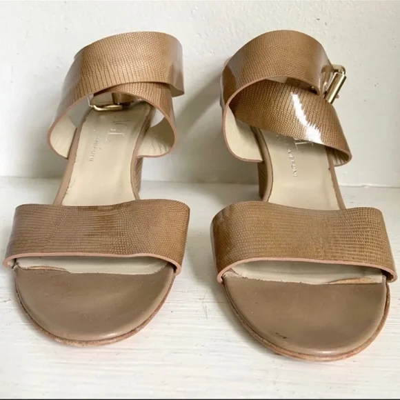 Agl Nude Patent Leather Lizard Embossed Ankle Wrap Wedge Sandal 38 1/2 - Picture 6 of 12